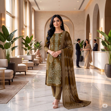 3-Piece Dhanak Suit With Dhanak Dupatta