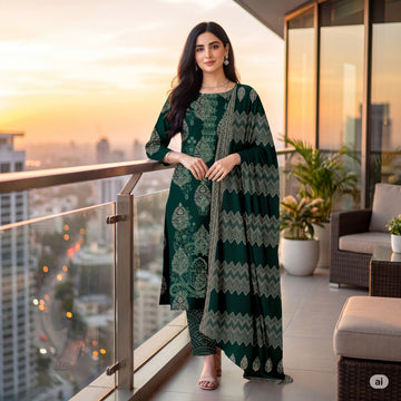 3-Piece Dhanak Suit With Dhanak Dupatta