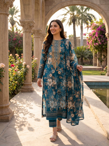 3-Piece Dhanak Suit With Dhanak Dupatta