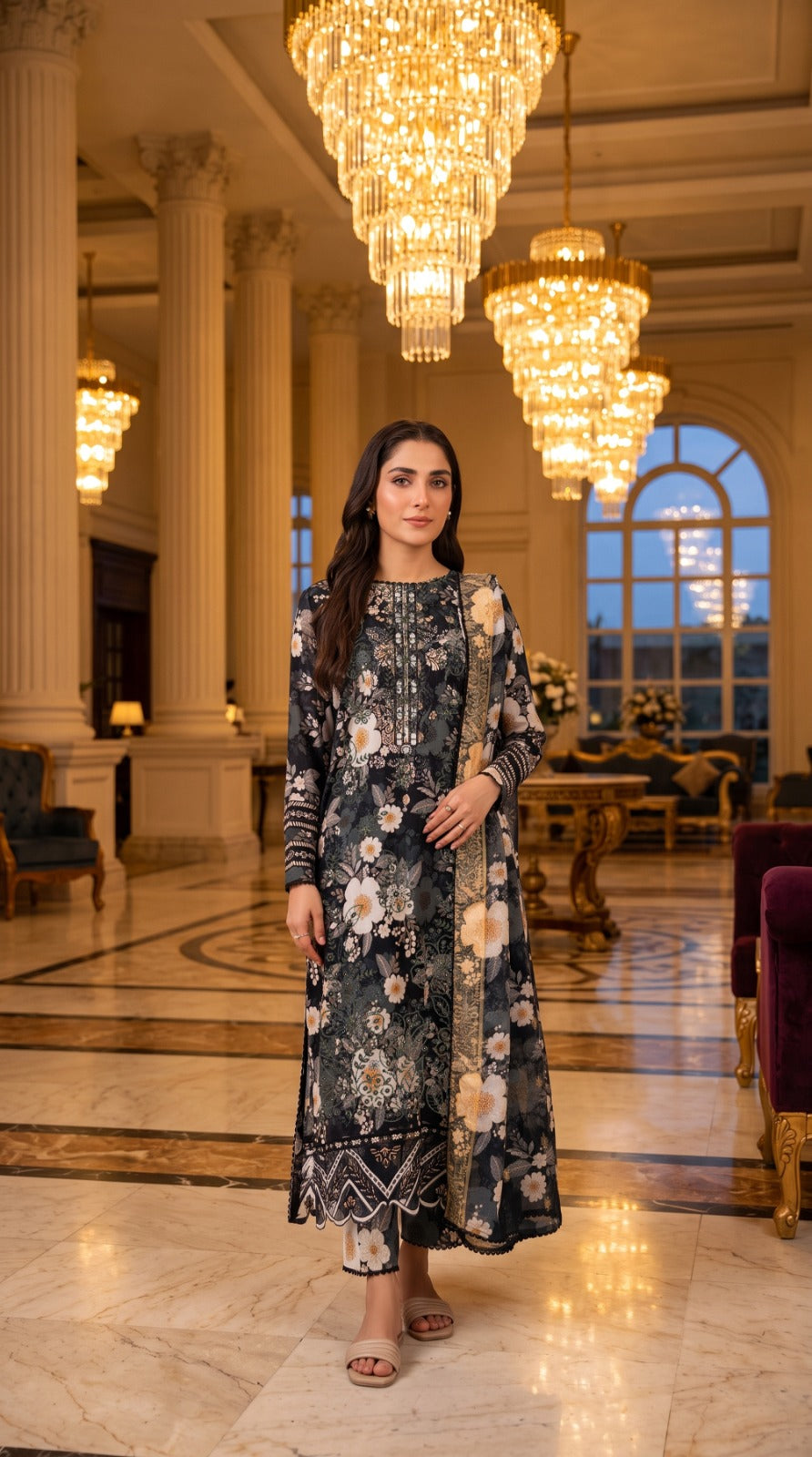 3-Piece Dhanak Suit With Dhanak Dupatta