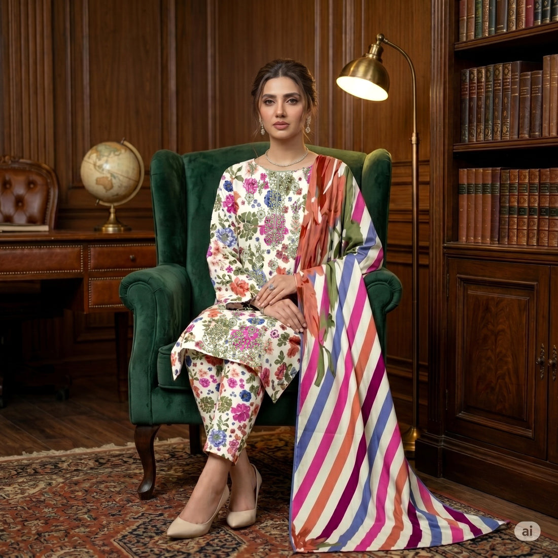 3-Piece Dhanak Suit With Dhanak Dupatta