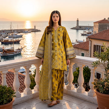 3-Piece Dhanak Suit With Dhanak Dupatta