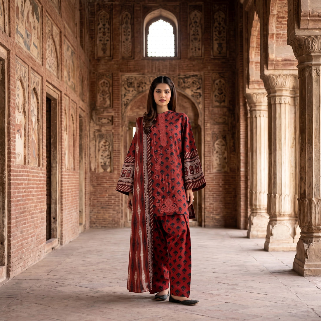 3-Piece Dhanak Suit With Dhanak Dupatta