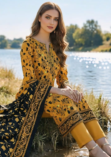 3-Piece  Dhanak Suit With Dhanak Dupatta