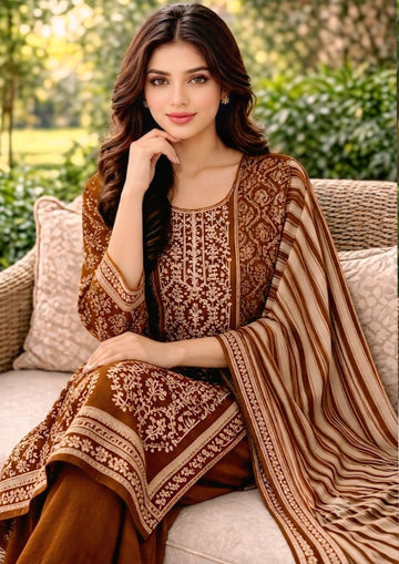 3-Piece Dhanak Suit With Dhanak Dupatta