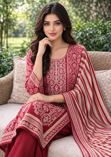 3-Piece Dhanak Suit With Dhanak Dupatta
