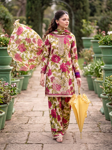 3-Piece Dhanak Suit With Dhanak Dupatta