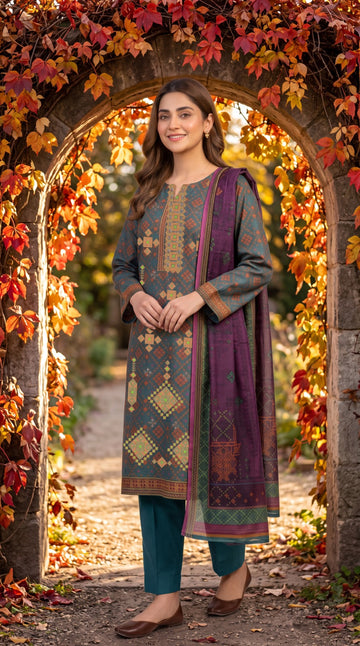 3-Piece Dhanak Suit With Dhanak Dupatta