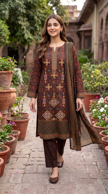 3-Piece Dhanak Suit With Dhanak Dupatta