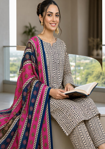 3-Piece Dhanak Suit With Dhanak Dupatta