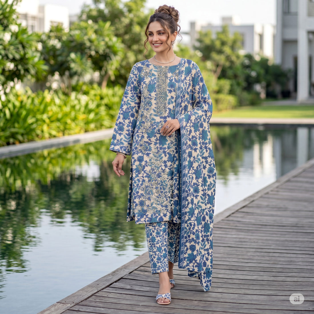 3-Piece Linen Suit With Linen Dupatta