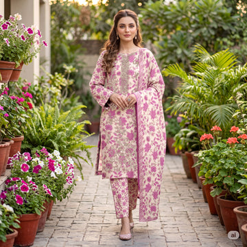 3-Piece Linen Suit With Linen Dupatta