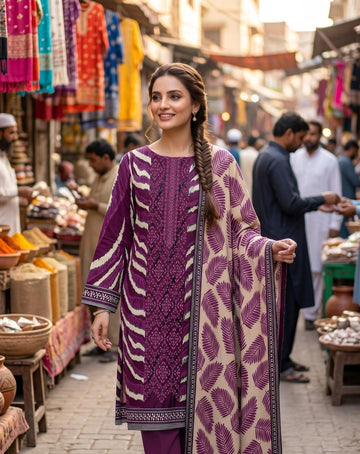 3-Piece Dhanak Suit With Dhanak Dupatta