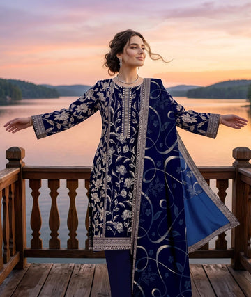 3-Piece Dhanak Suit With Dhanak Dupatta