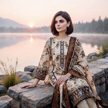 3-Piece Unstitched Lawn Suit With Lawn Dupatta