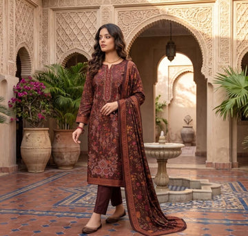 3-Piece Dhanak Suit With Dhanak Dupatta