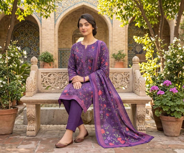 3-Piece Dhanak Suit With Dhanak Dupatta