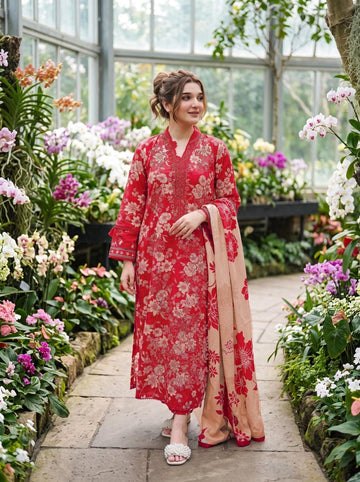 3-Piece Dhanak Suit With Dhanak Dupatta