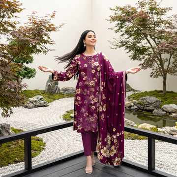3-Piece Khadar Suit With Khadar Dupatta
