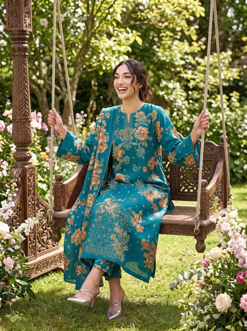 3-Piece Dhanak Suit With Dhanak Dupatta
