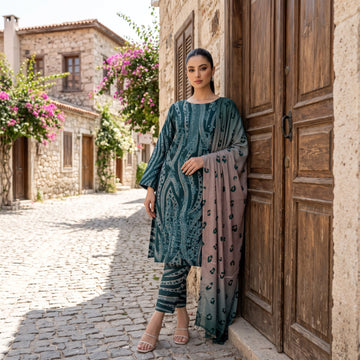 3-Piece Linen Suit With Linen Dupatta