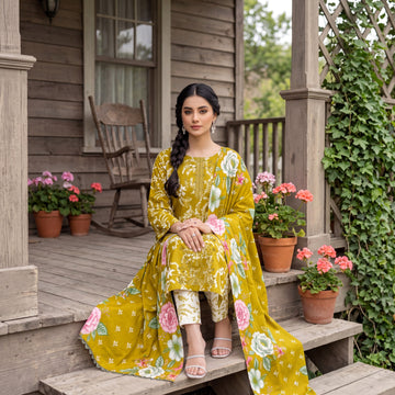 3-Piece Linen Suit With Linen Dupatta
