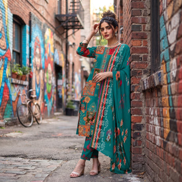3-Piece Unstitched Lawn Suit With Chiffon Dupatta