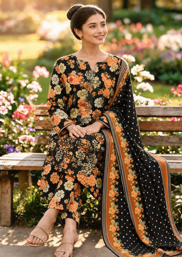 3-Piece Linen Suit With Linen Dupatta MH-75636-B