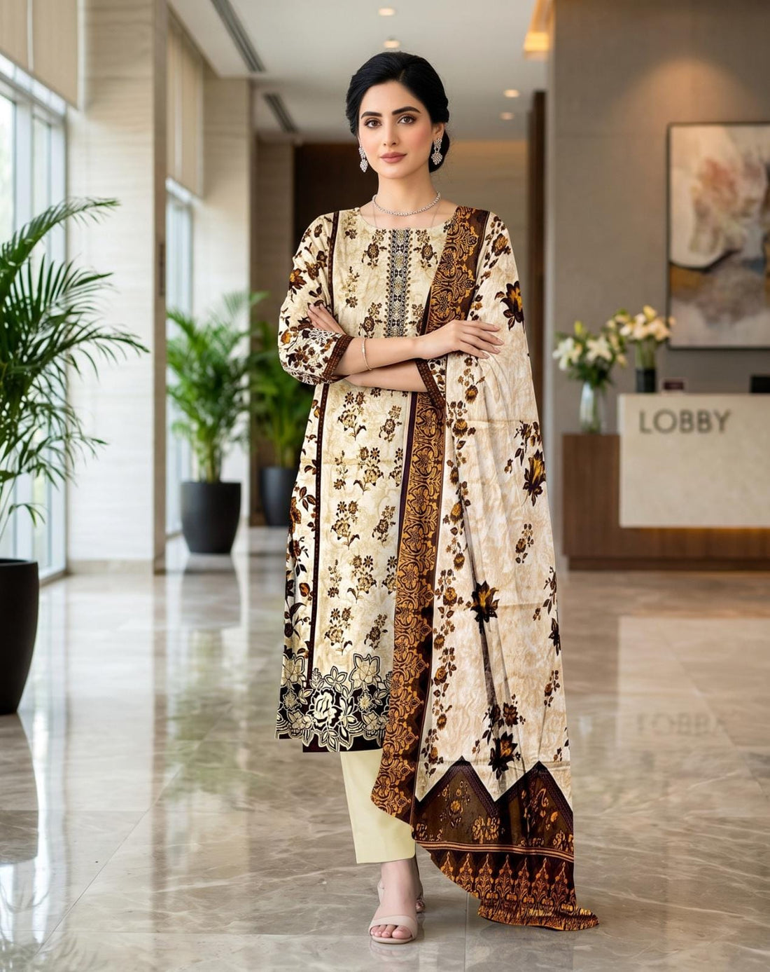 3-Piece Unstitched Lawn Suit With Lawn Dupatta
